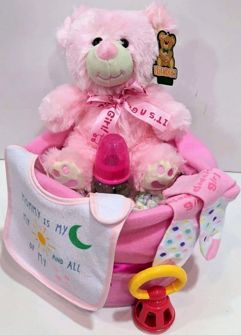 Signature Pink – Πολυτελής Ροζ Μορότουρτα για Κορίτσι | Dragatakis Fkowers roz-morotourta-diapercake-doro-gennisis-koritsi-iaso-mitera-dragatakis